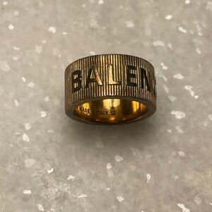 Balenciaga Gold Tone Force Striped Ring